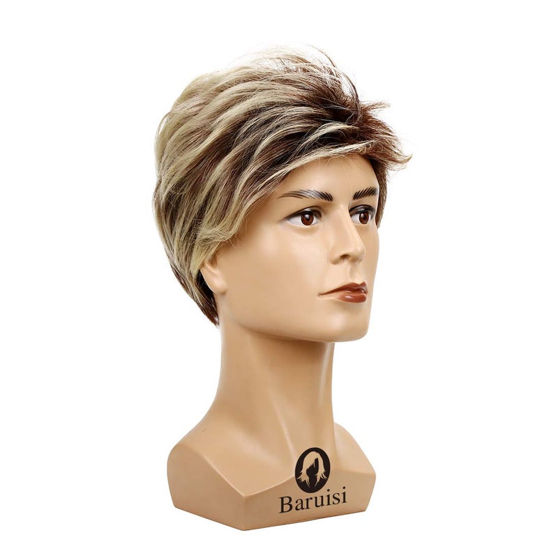 Baruisi 80s Mens Wig Blonde Short Wig Synthetic Cosplay Costume Halloween Wig for Fancy Dress - Image 3
